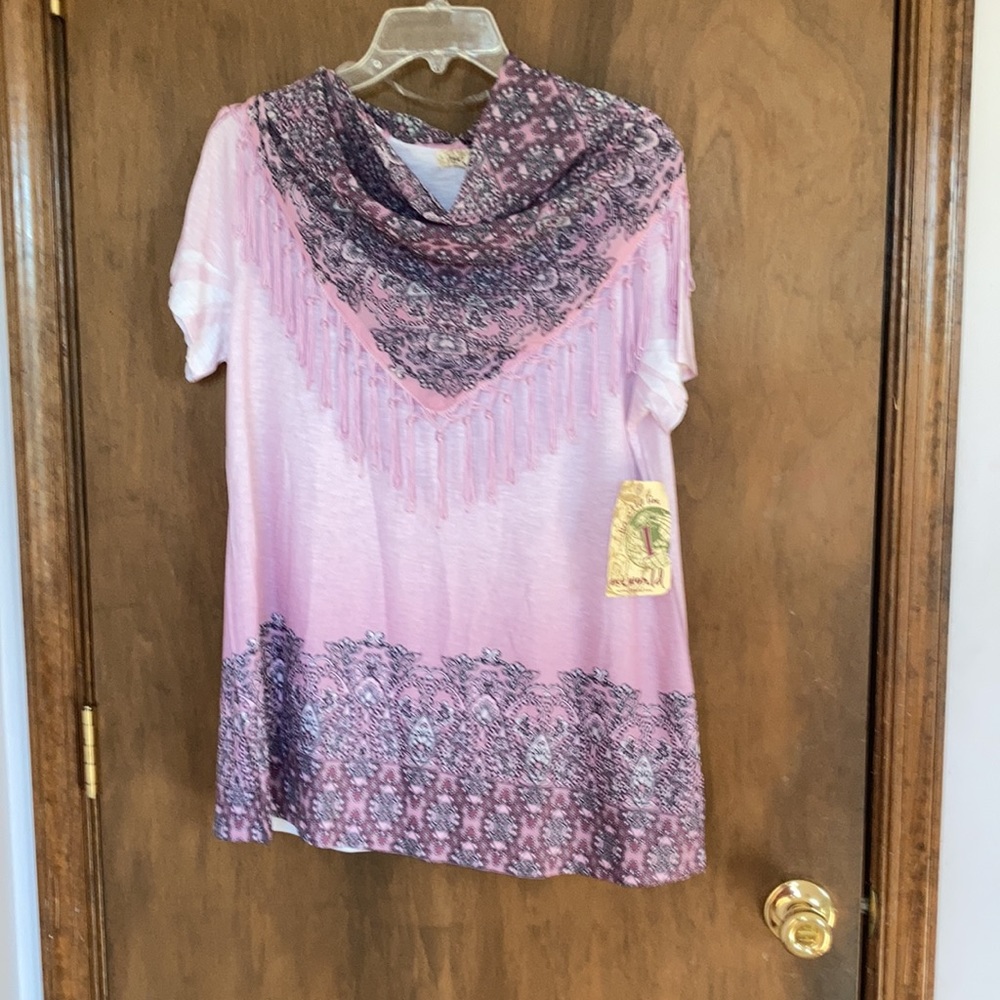 One World top mauve ombre w boho print at bottom & matching scarf L - Picture 10 of 17